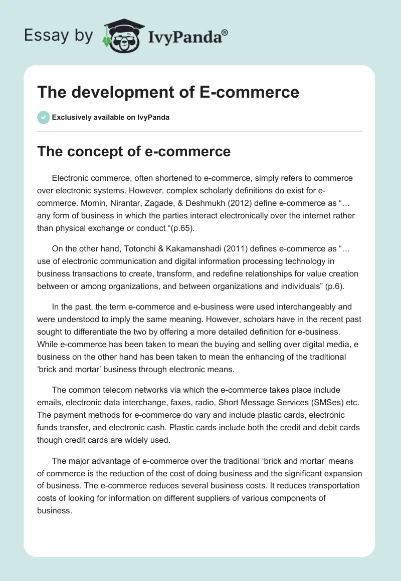 The Development of E-Commerce. Page 1
