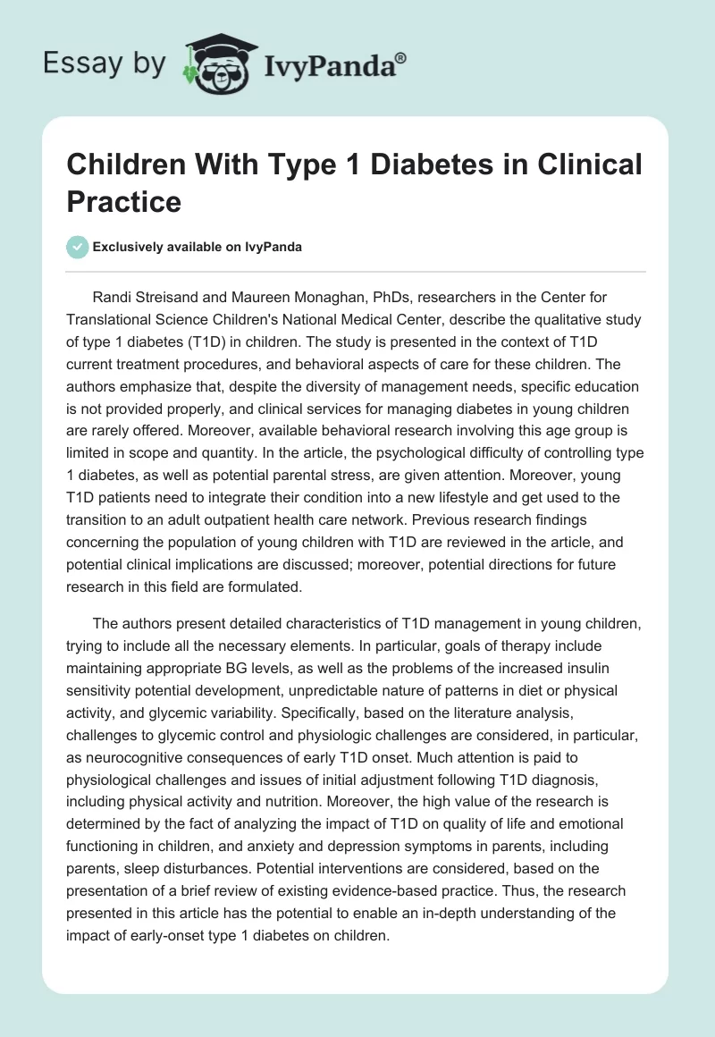Children With Type 1 Diabetes in Clinical Practice. Page 1