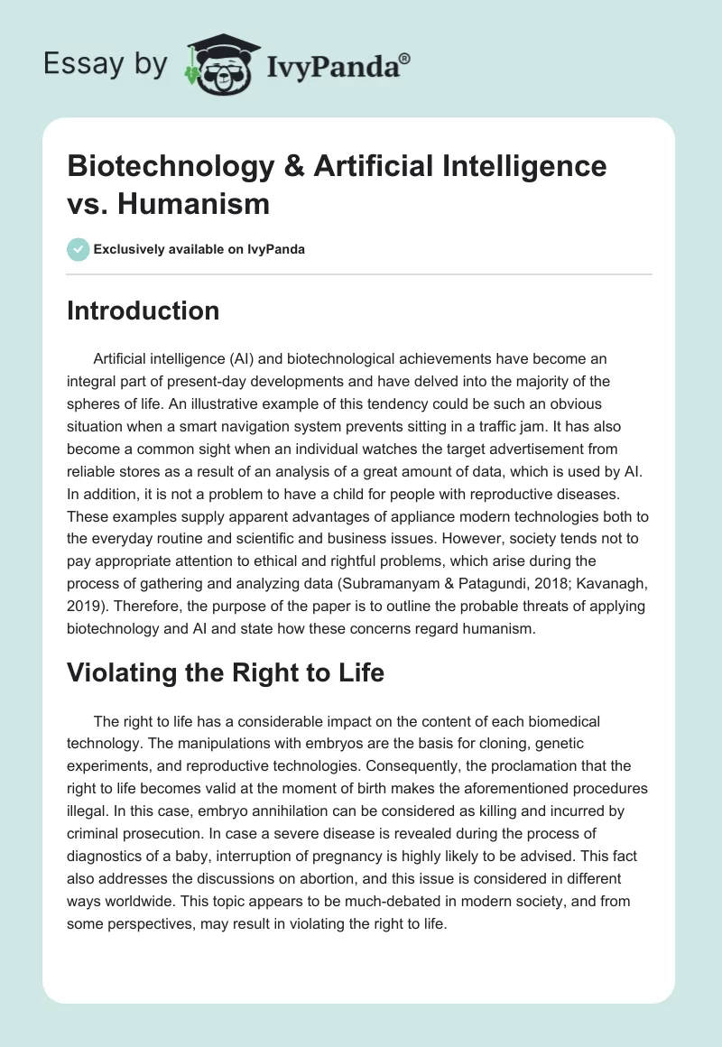 Biotechnology & Artificial Intelligence vs. Humanism. Page 1