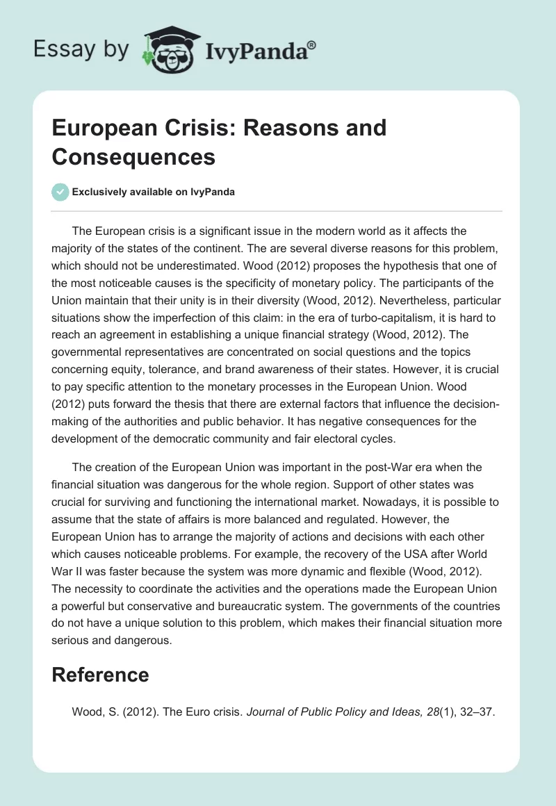 European Crisis: Reasons and Consequences. Page 1