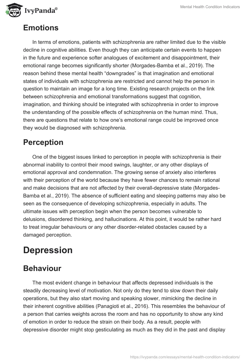 Mental Health Condition Indicators. Page 2