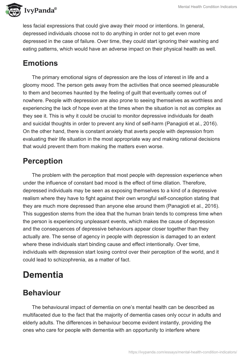 Mental Health Condition Indicators. Page 3