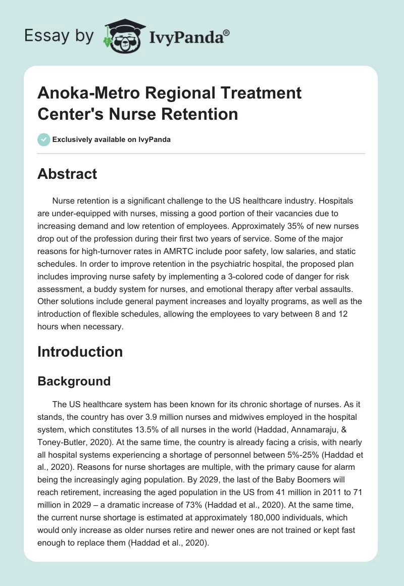 Anoka-Metro Regional Treatment Center's Nurse Retention. Page 1