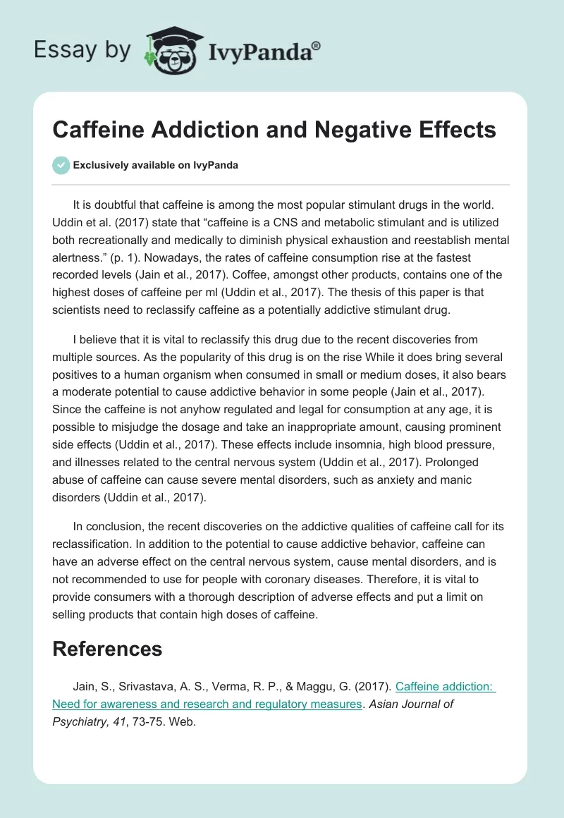 Caffeine Addiction and Negative Effects. Page 1