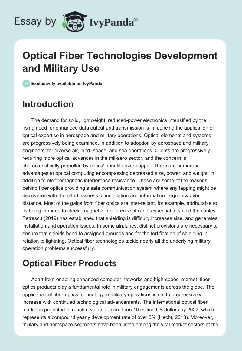 Optical Fiber Technologies Development and Military Use. Page 1
