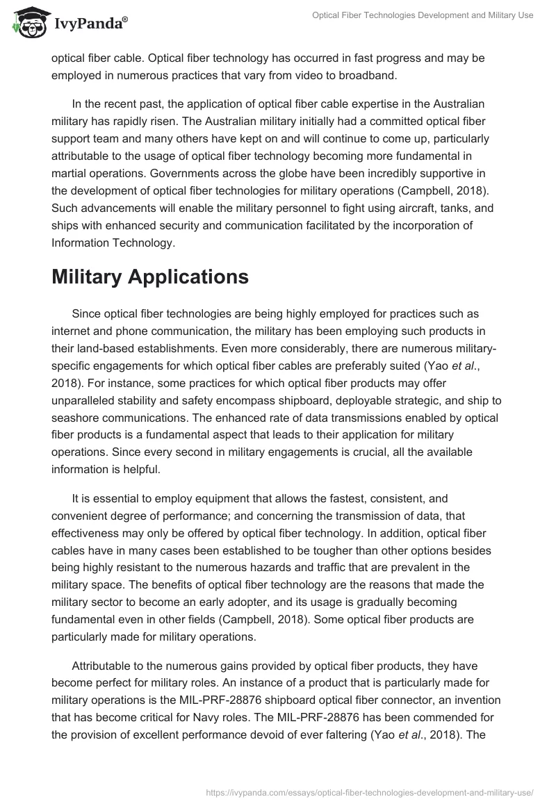 Optical Fiber Technologies Development and Military Use. Page 2