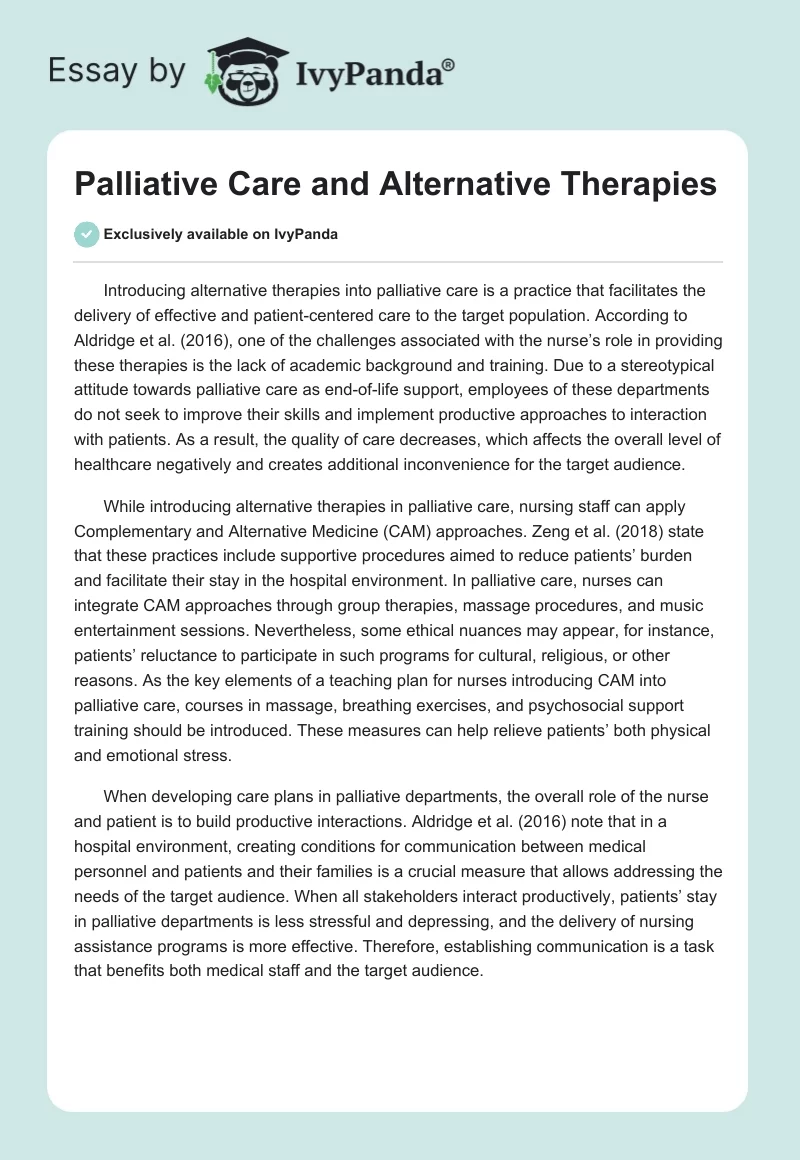 Palliative Care and Alternative Therapies. Page 1