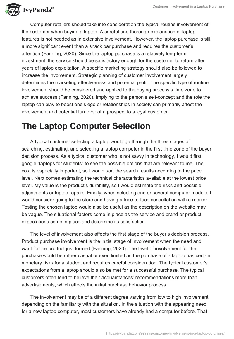 Customer Involvement in a Laptop Purchase. Page 2