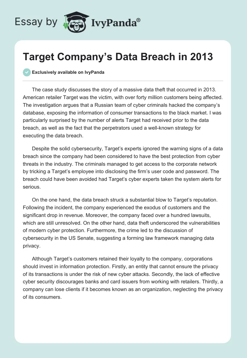 Target Company’s Data Breach in 2013. Page 1