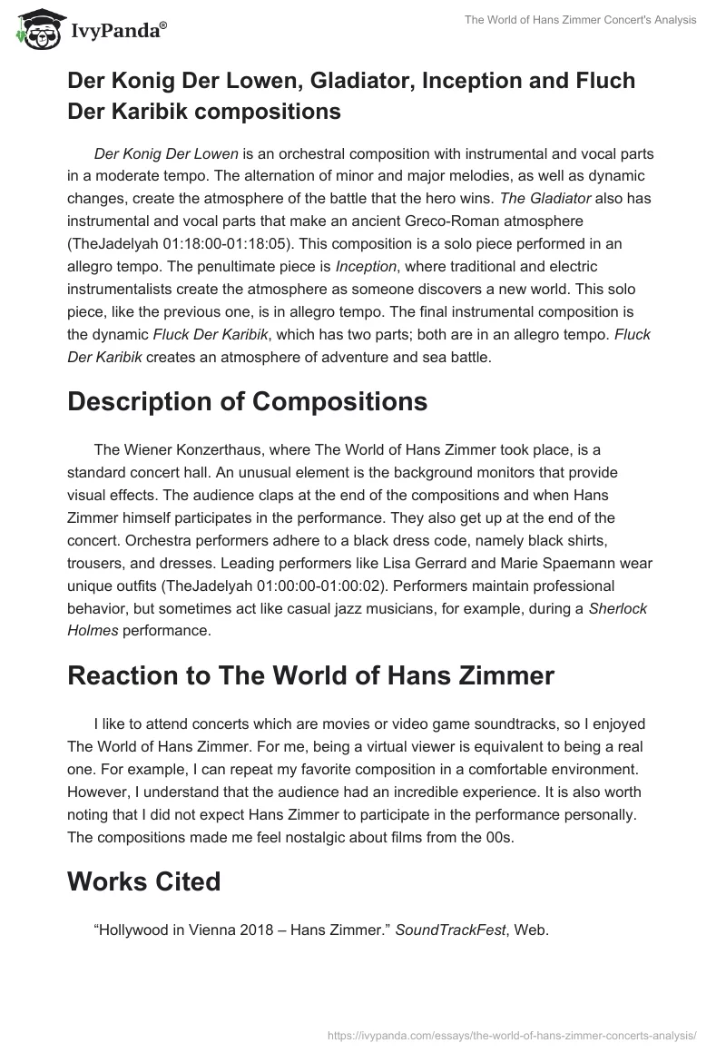 The World of Hans Zimmer Concert's Analysis. Page 4