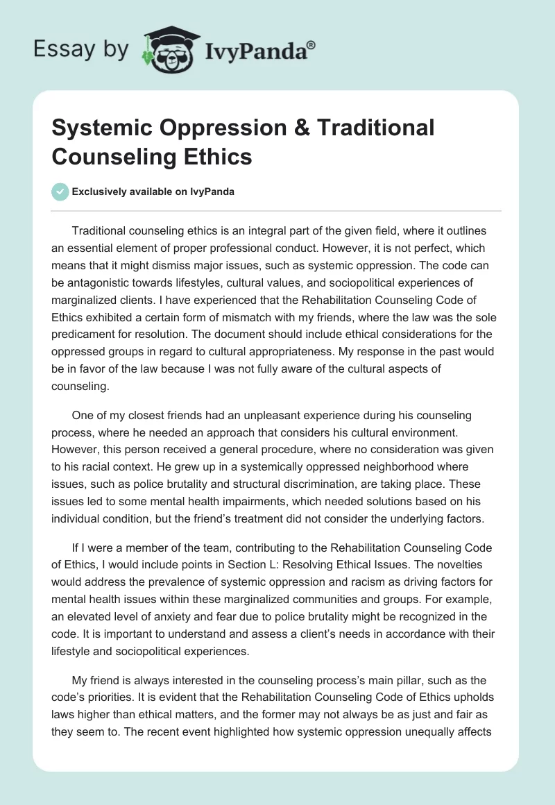 Systemic Oppression & Traditional Counseling Ethics. Page 1