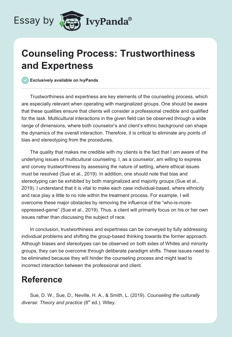 Counseling Process: Trustworthiness and Expertness. Page 1