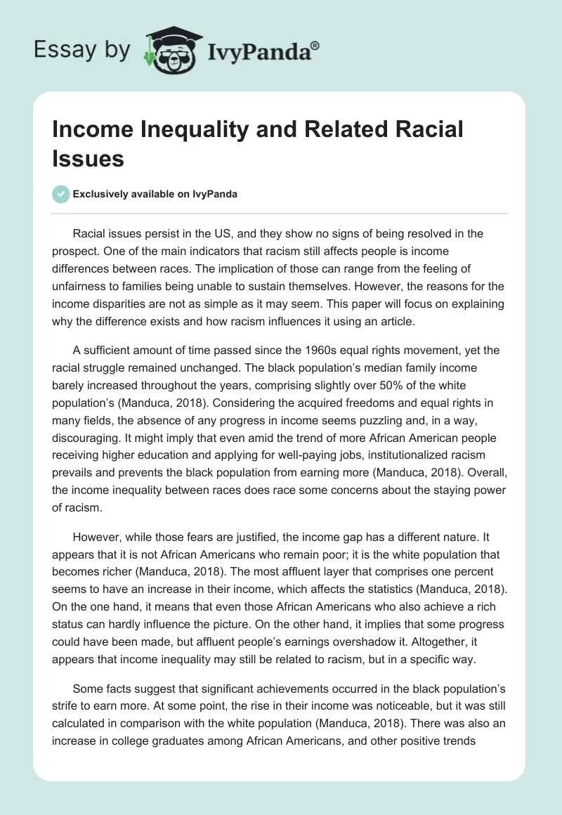 Income Inequality and Related Racial Issues. Page 1
