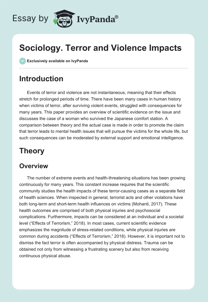 Sociology. Terror and Violence Impacts. Page 1