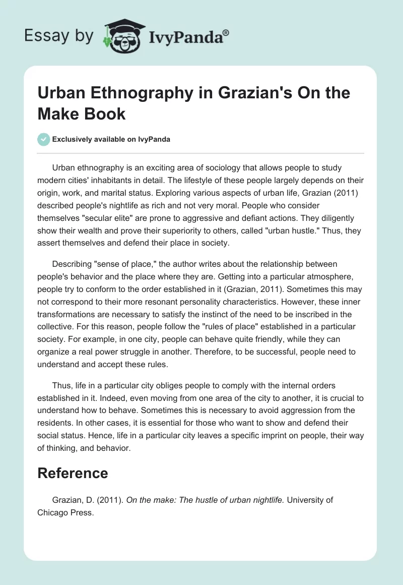Urban Ethnography in Grazian's "On the Make" Book. Page 1