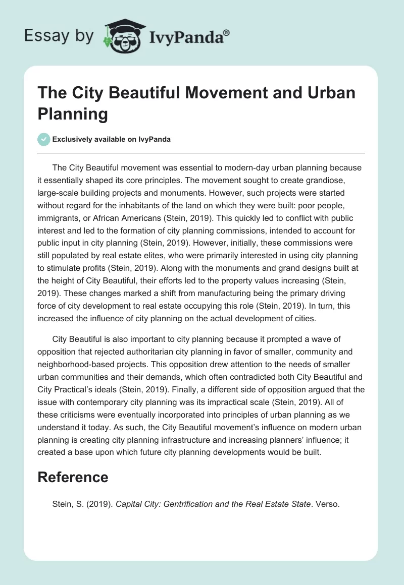 The City Beautiful Movement and Urban Planning. Page 1