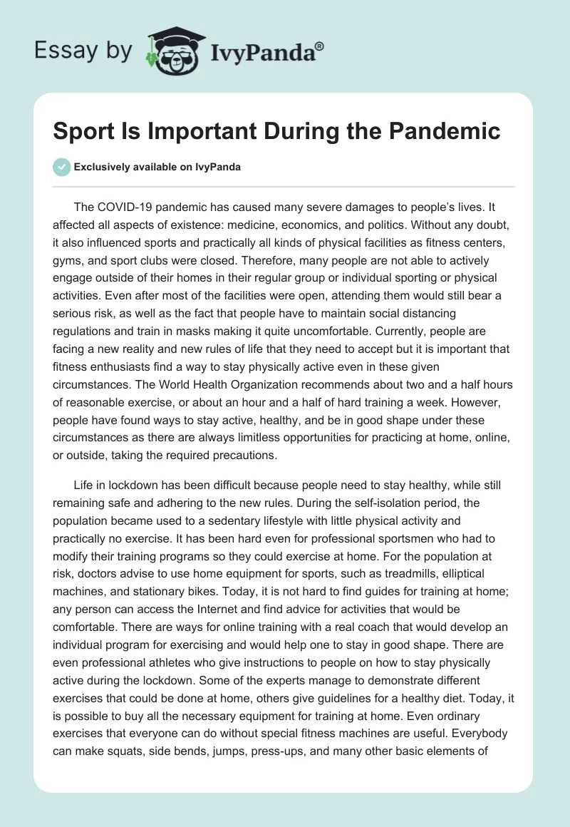 Sport Is Important During the Pandemic. Page 1