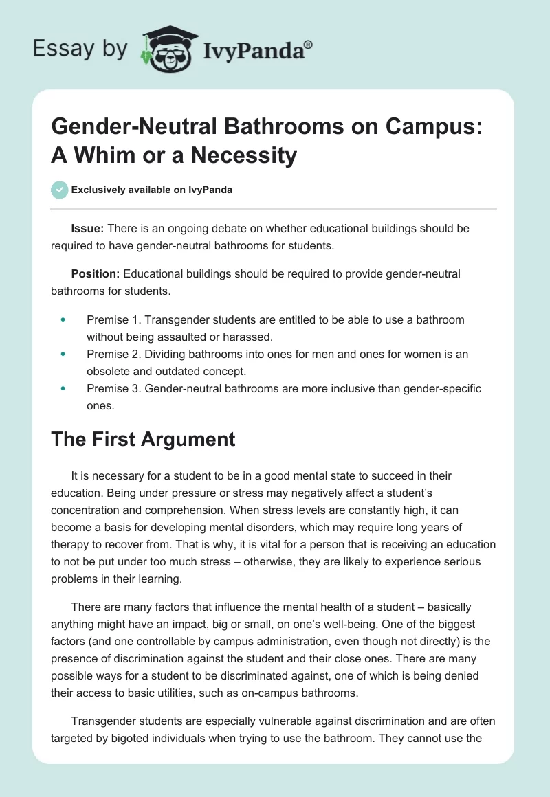 Gender-Neutral Bathrooms on Campus: A Whim or a Necessity. Page 1