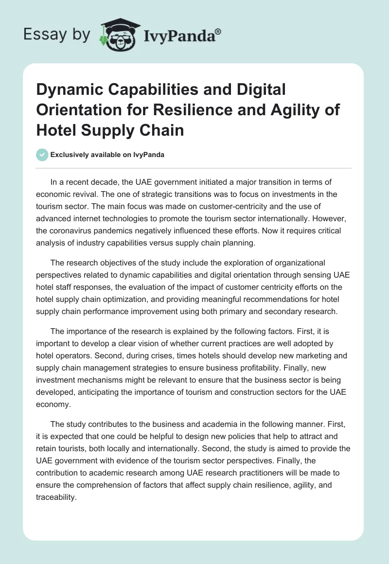 Dynamic Capabilities and Digital Orientation for Resilience and Agility of Hotel Supply Chain. Page 1