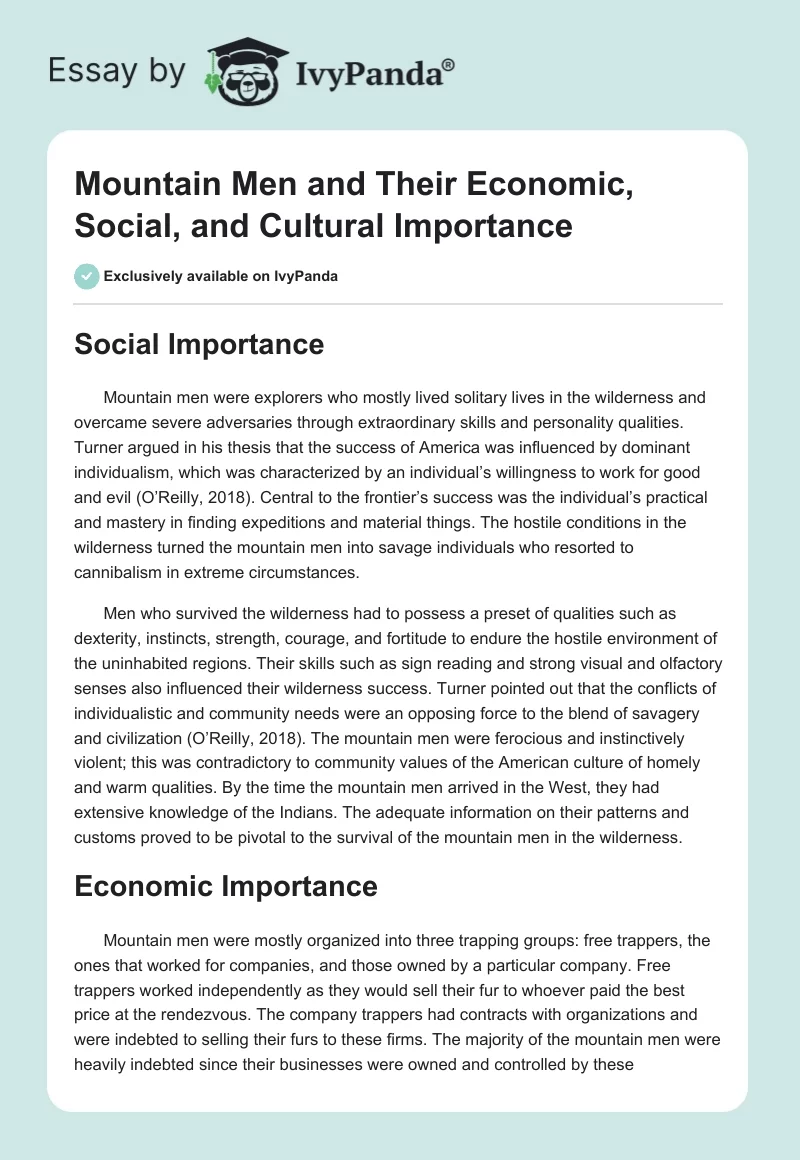 Mountain Men and Their Economic, Social, and Cultural Importance. Page 1