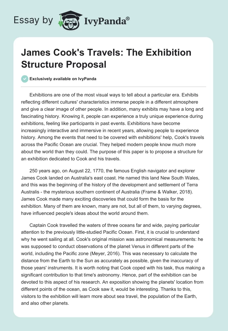 James Cook's Travels: The Exhibition Structure Proposal. Page 1