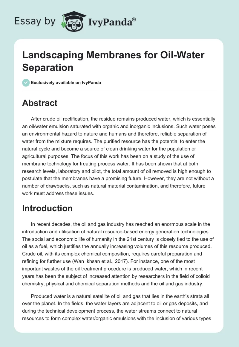 Landscaping Membranes for Oil-Water Separation. Page 1
