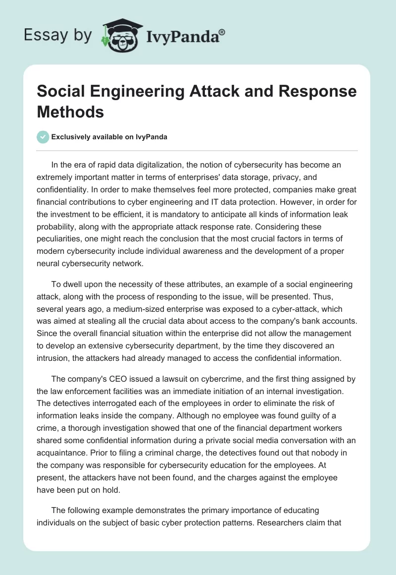 Social Engineering Attack and Response Methods. Page 1