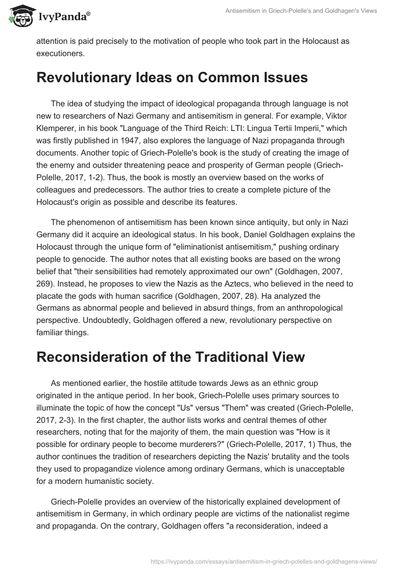 Antisemitism in Griech-Polelle's and Goldhagen's Views. Page 2