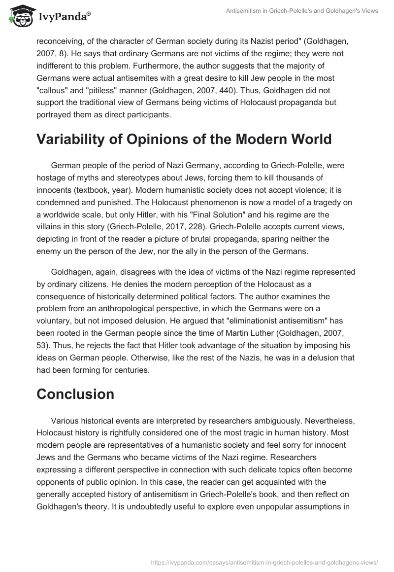 Antisemitism in Griech-Polelle's and Goldhagen's Views. Page 3