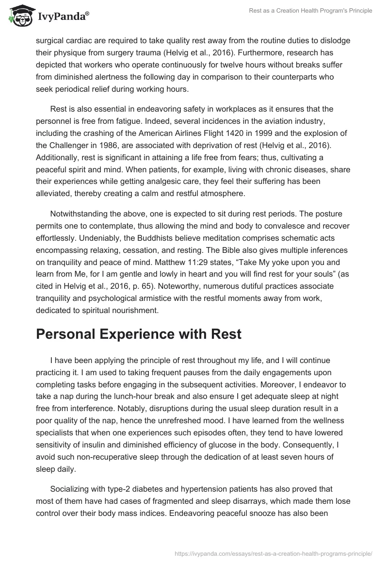 Rest as a Creation Health Program's Principle. Page 2