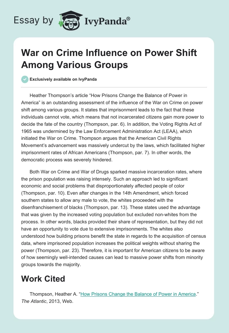 War on Crime Influence on Power Shift Among Various Groups. Page 1