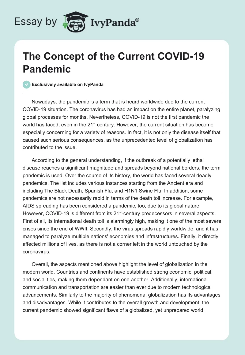 The Concept of the Current COVID-19 Pandemic. Page 1