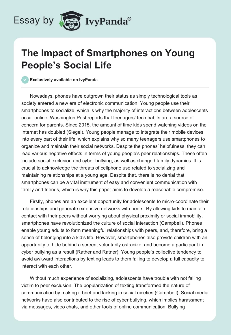 The Impact of Smartphones on Young People’s Social Life. Page 1