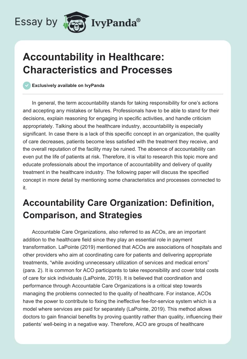 Accountability in Healthcare: Characteristics and Processes. Page 1