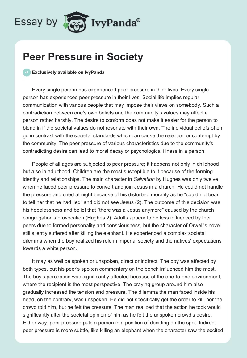 Peer Pressure in Society. Page 1