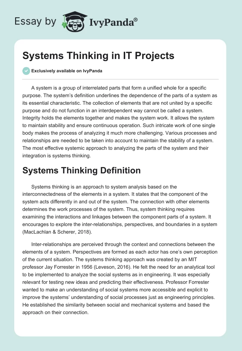 Systems Thinking in IT Projects. Page 1