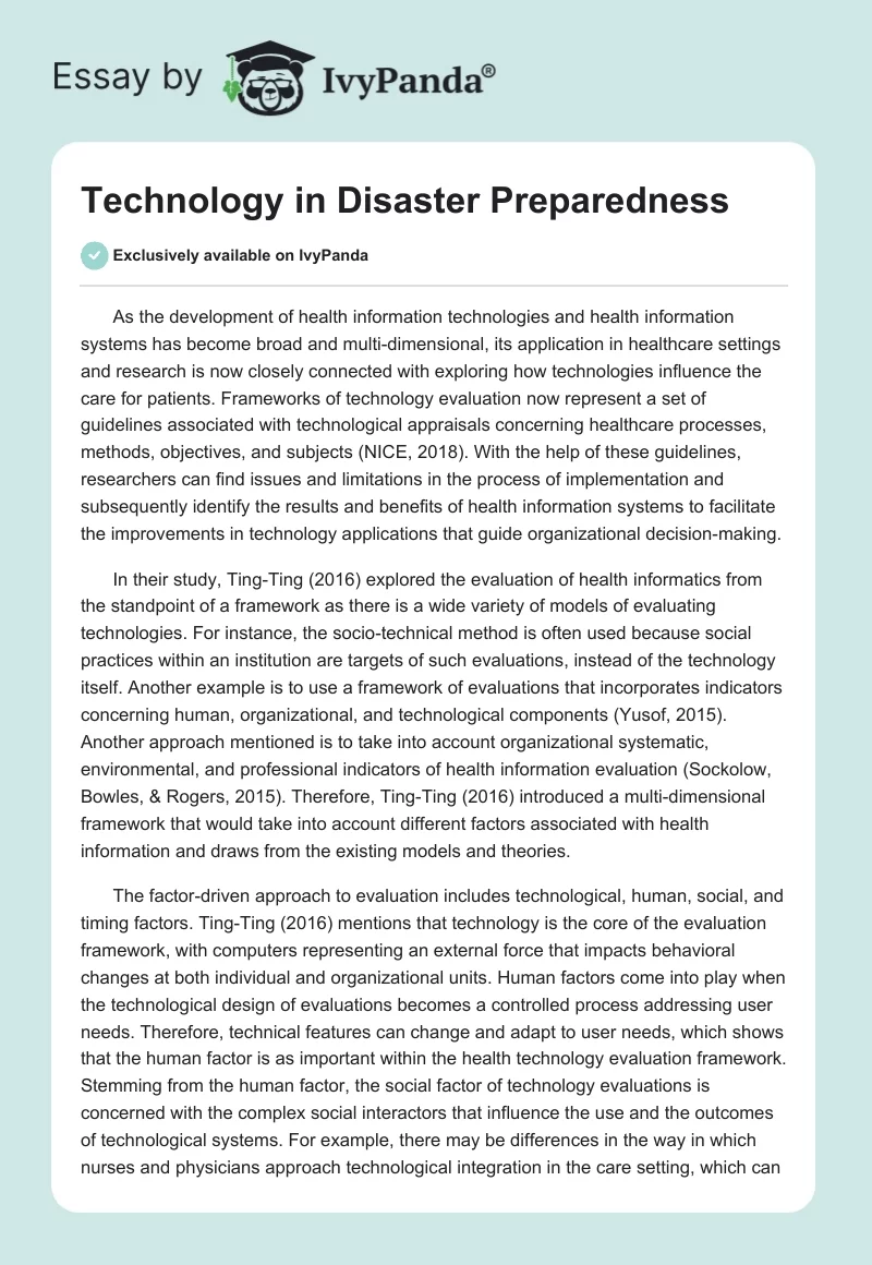 Technology in Disaster Preparedness. Page 1