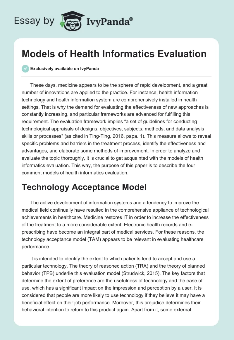 Models of Health Informatics Evaluation. Page 1