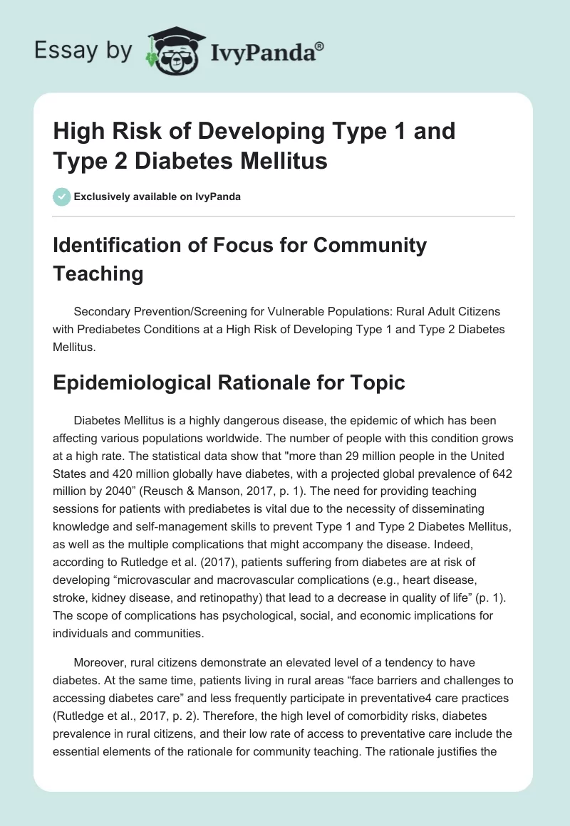 High Risk of Developing Type 1 and Type 2 Diabetes Mellitus. Page 1