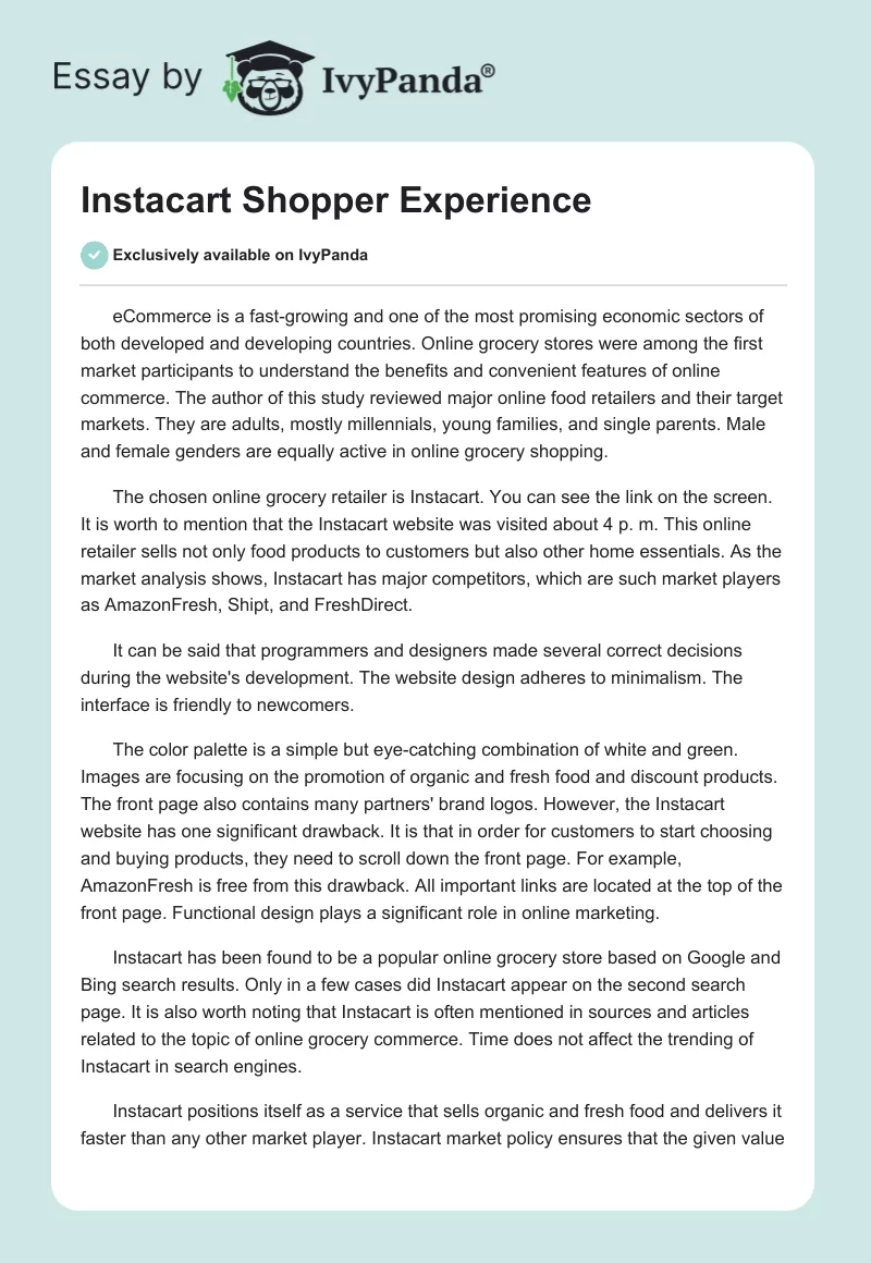 Instacart Shopper Experience. Page 1