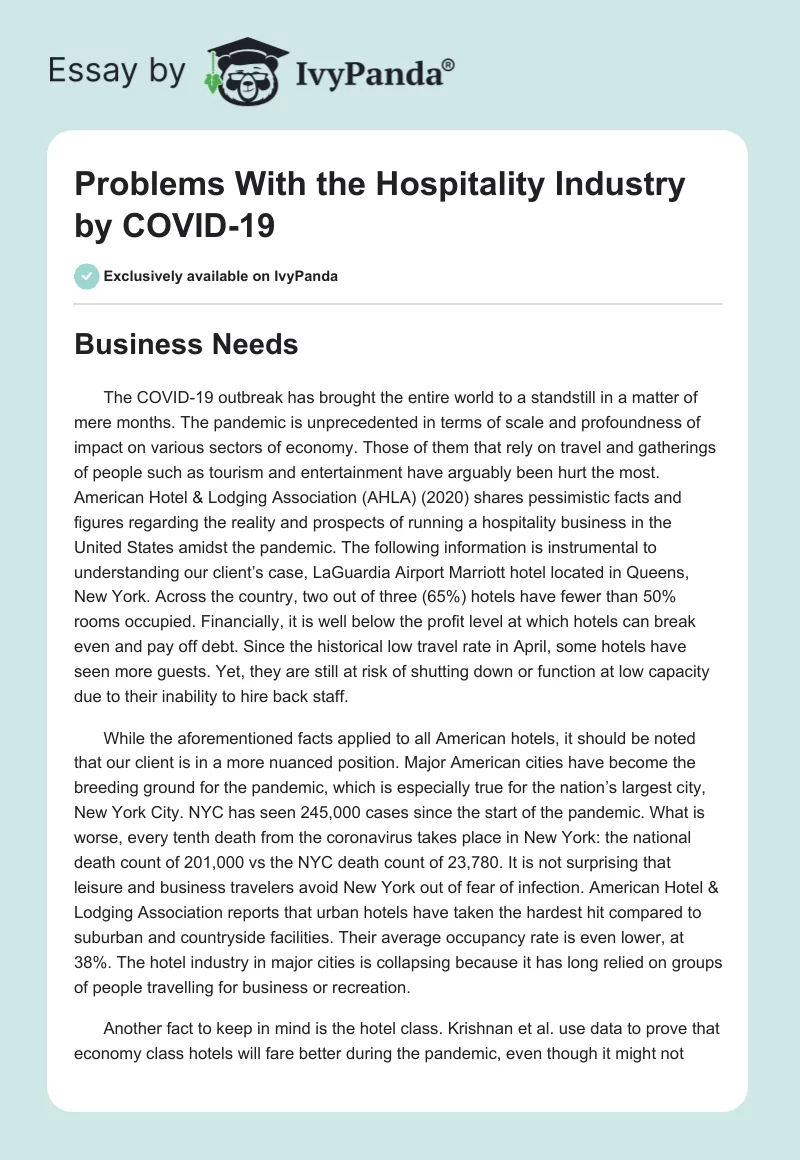 Problems With the Hospitality Industry by COVID-19. Page 1