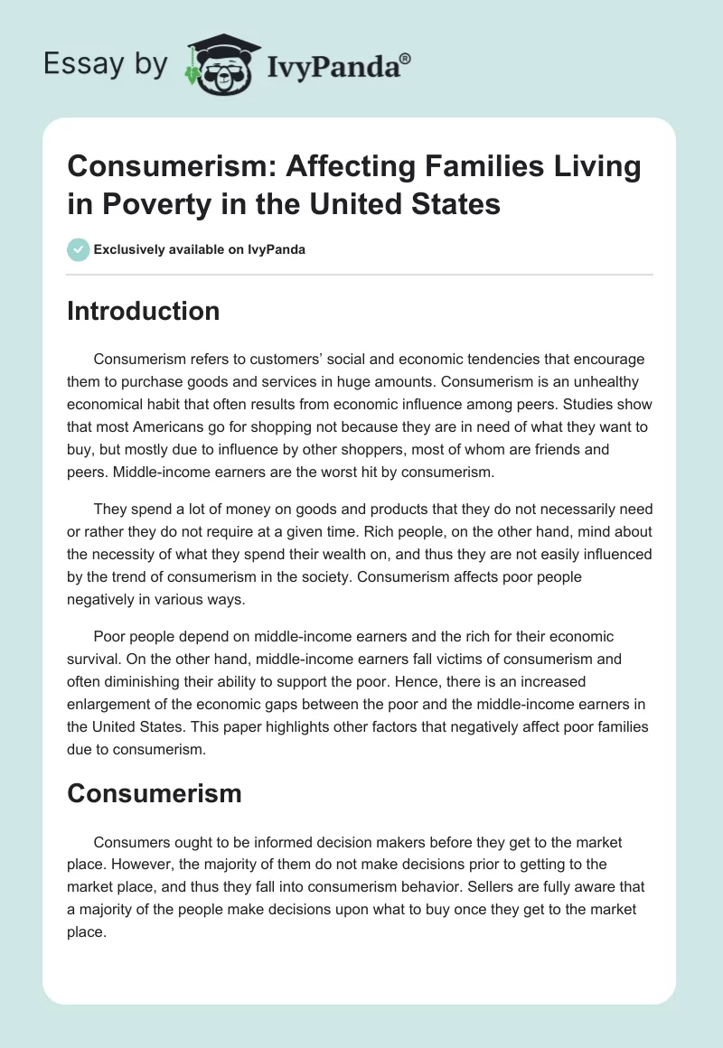 Consumerism: Affecting Families Living in Poverty in the United States. Page 1
