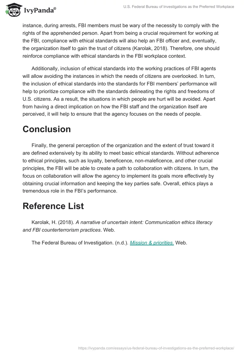 U.S. Federal Bureau of Investigations as the Preferred Workplace. Page 2