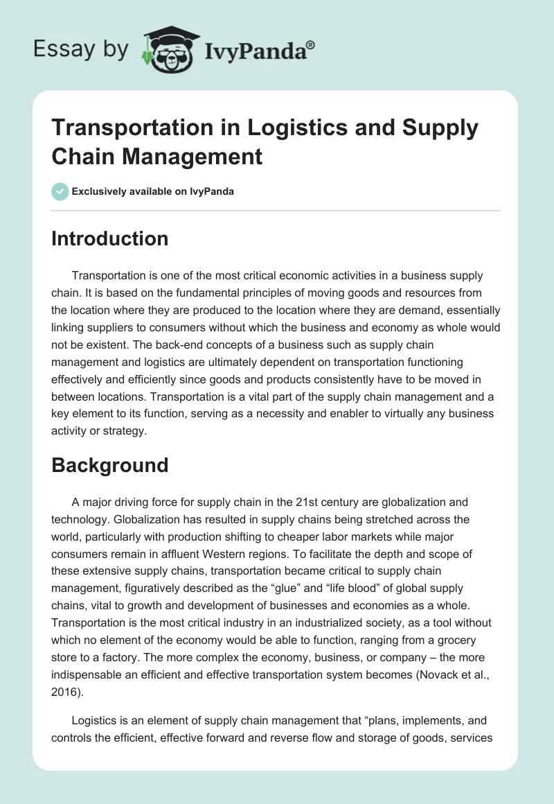 Transportation in Logistics and Supply Chain Management. Page 1