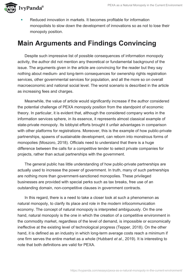 PEXA as a Natural Monopoly in the Current Environment. Page 3