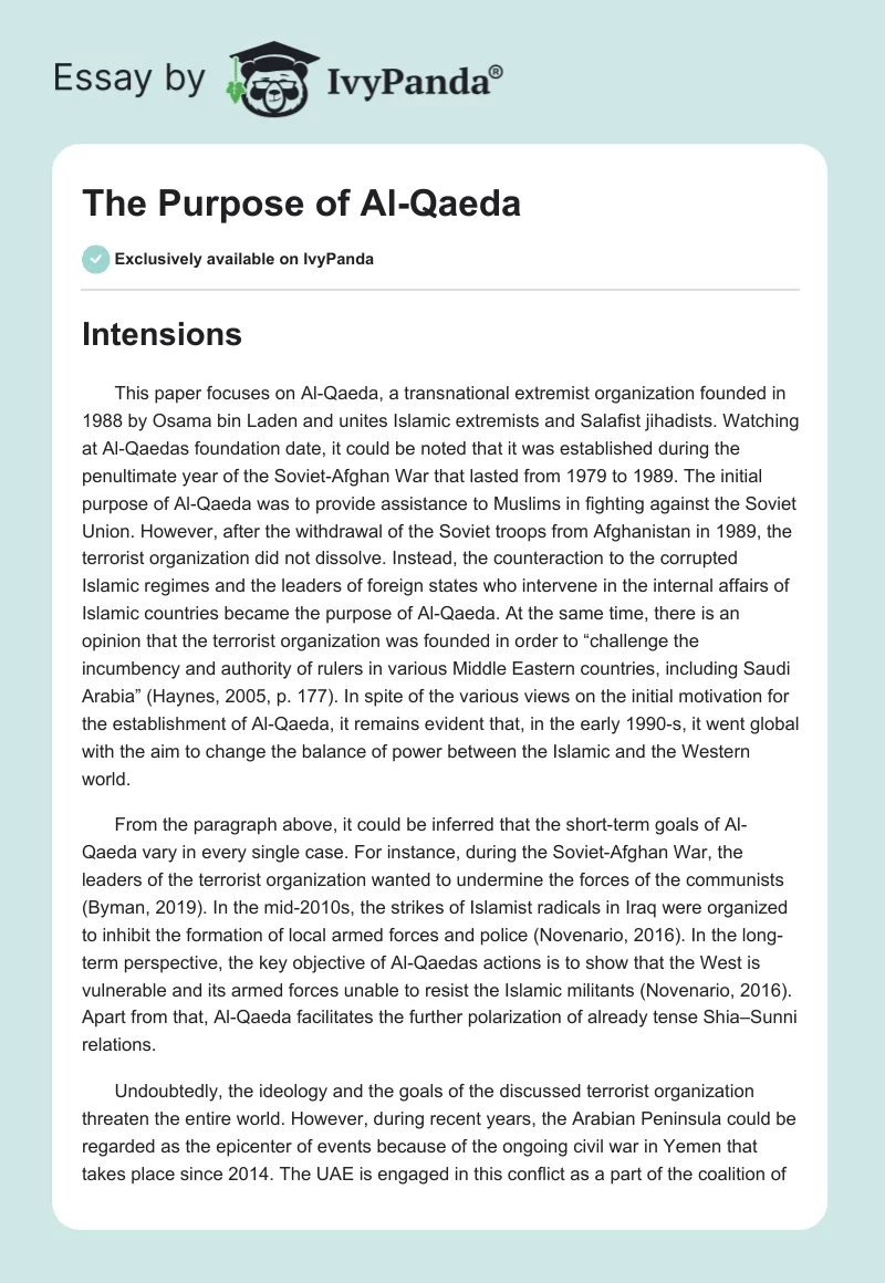The Purpose of Al-Qaeda. Page 1