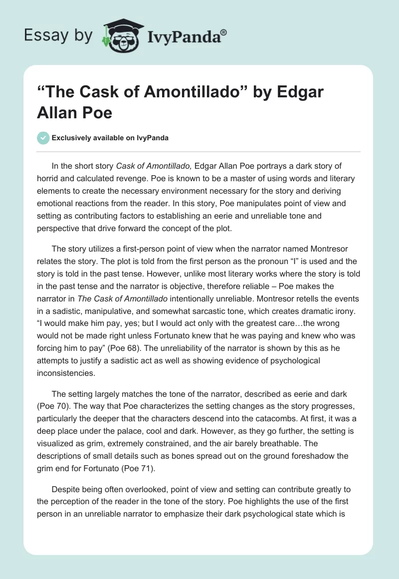 “The Cask of Amontillado” by Edgar Allan Poe. Page 1
