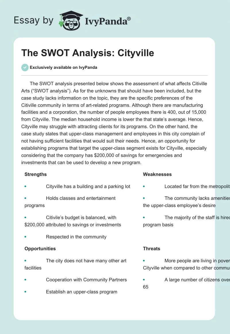 The SWOT Analysis: Cityville. Page 1