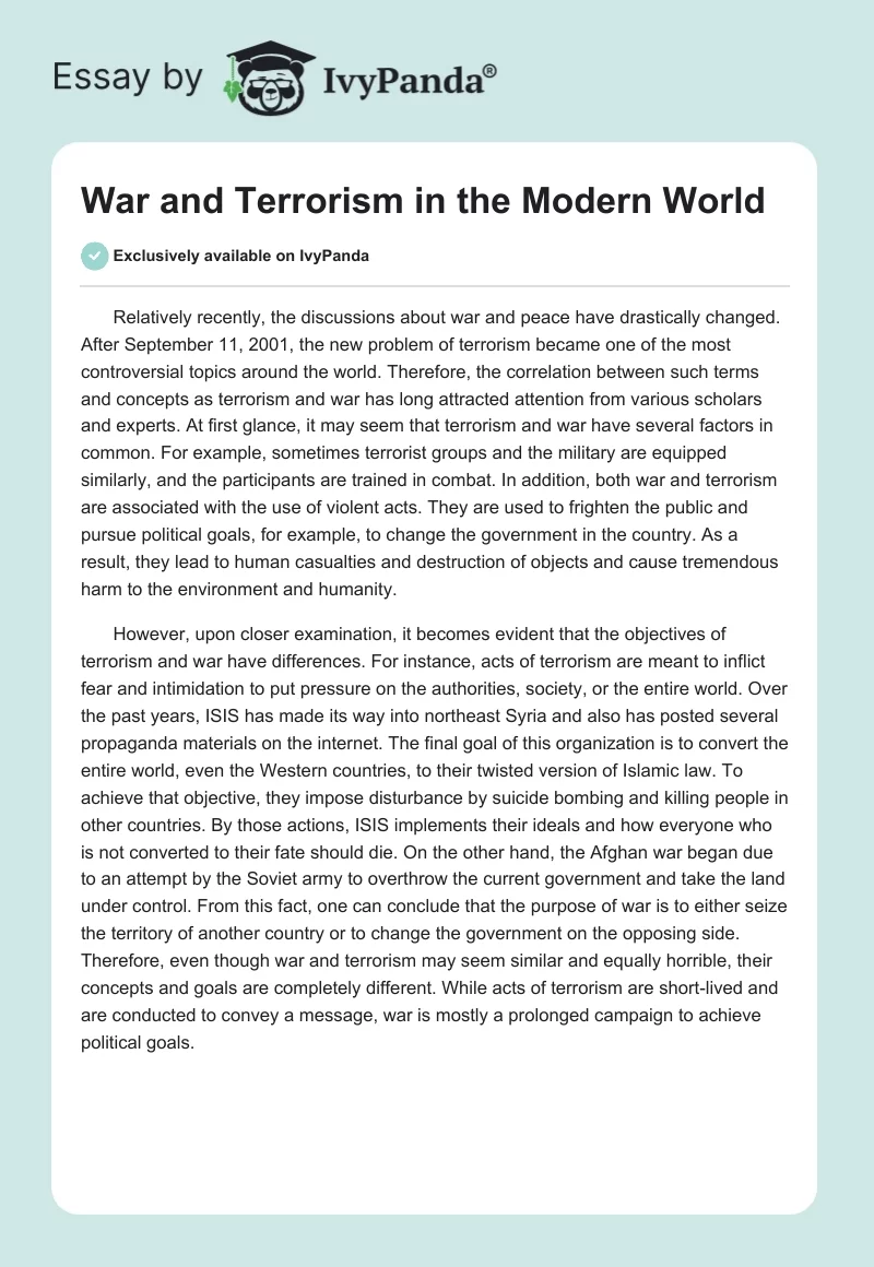 War and Terrorism in the Modern World. Page 1