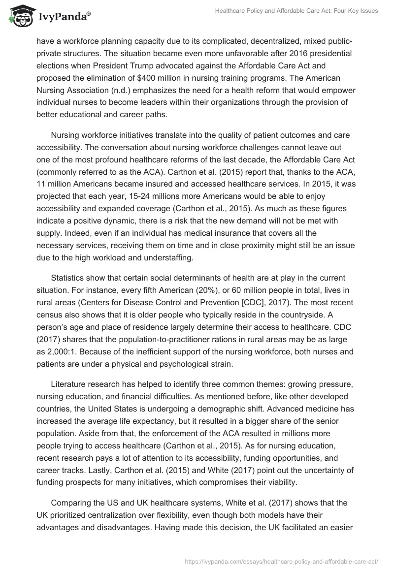 Healthcare Policy and Affordable Care Act: Four Key Issues. Page 2
